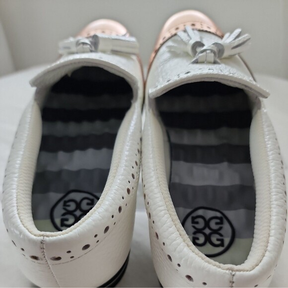 G/Fore GG Golf Shoes Girl's Sz 5.5 US, White Rose Gold Leather Cushioned Preppy - Picture 10 of 10